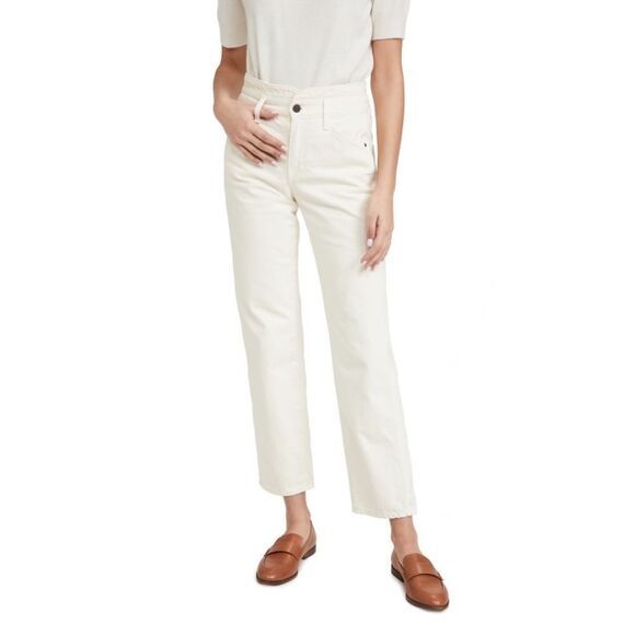Veronica Beard Jean Blake Straight Notch Ankle Jeans Structured Ecru Cream 30 - Picture 7 of 16